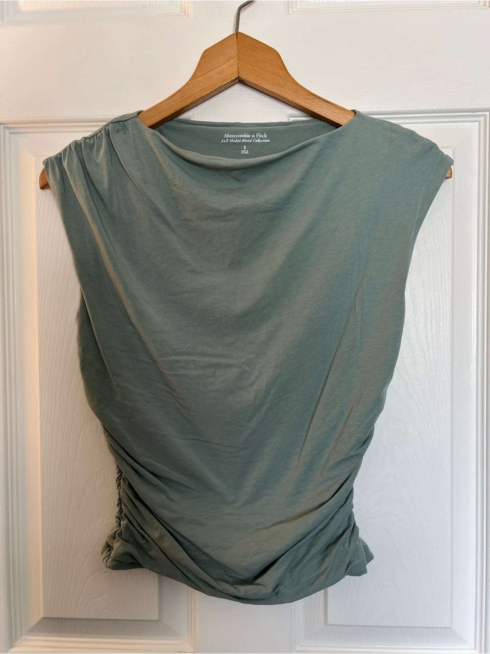 Abercrombie & Fitch Sage Green Ruched Cap-Sleeve Tank